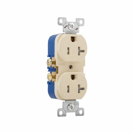 Cooper Industries Eaton Duplex Receptacle, 2-Pole, 20 A, 125 VAC, Side Wiring, NEMA: 5-20R, Ivory TR370V-BOX